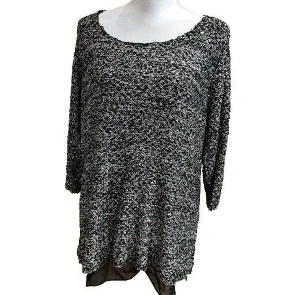 Gibson Latimer Glitter Party Blouse Black Gold Sz 1X Lined Layered Party Casual